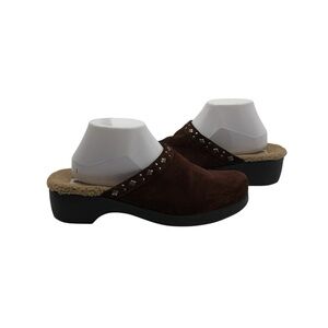 Minnetonka Brown Suede Stud Accented Sherpa Lined Mules Size 10 Women’s